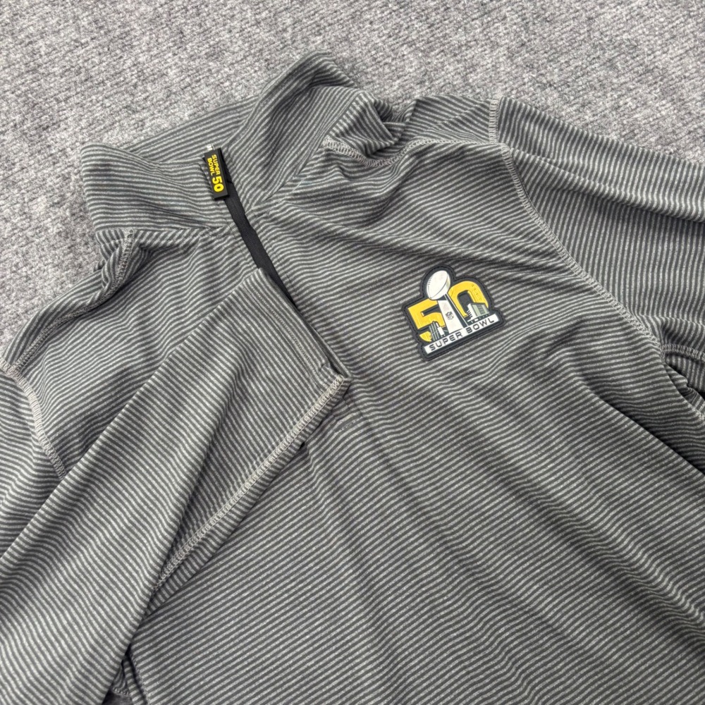 Super Bowl 50 Quarter Zip Pullover Size Small Gray Striped Performance Men's‎